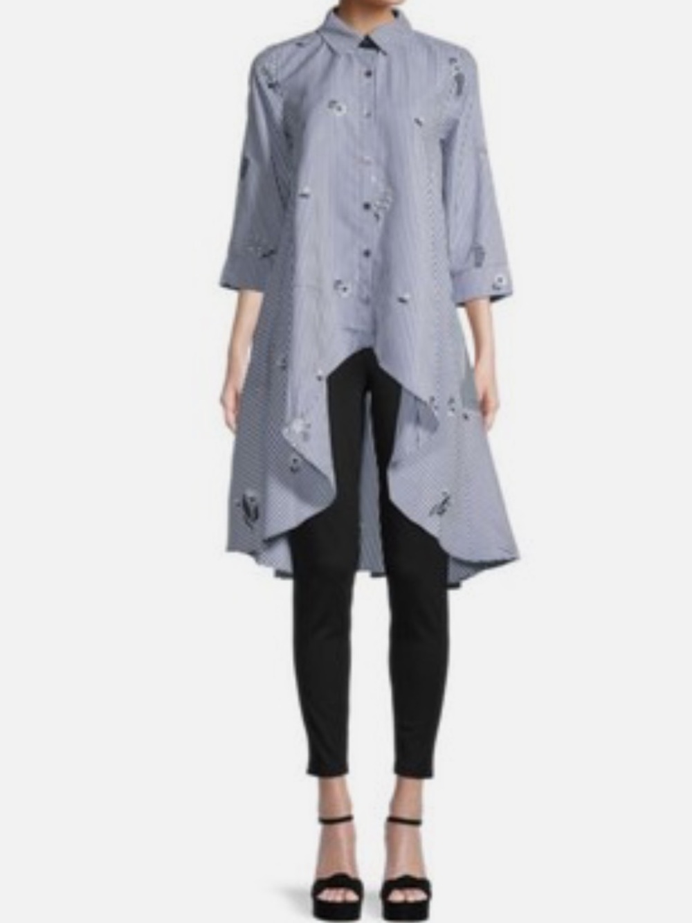 Patrizia Luca Navy & White Striped Ruffle-Hem Blouse Dress